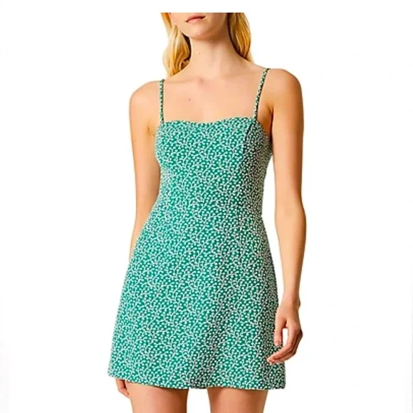 French Connection | Dresses | Copy French Connection Spaghetti Strap Mini Dress  Green With White Florals | Poshmark